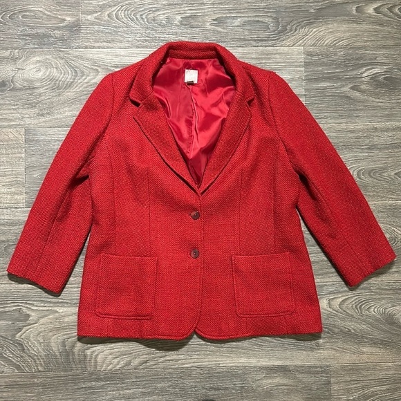 J. Jill Jackets & Blazers - J.Jill Tweed Blazer Large Petite Wool Blend Two Button Jacket Red Autumn Holiday